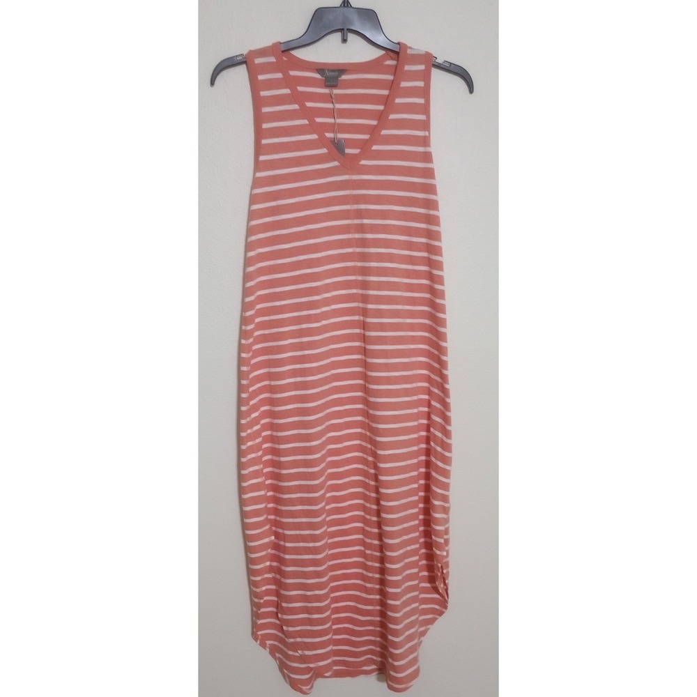 Natural Reflections Womens Striped V-Neck Racerback Midi Dress Beach Medium NEW